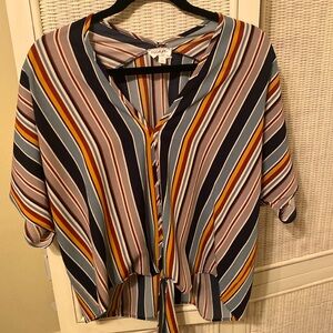 Blu Pepper-Striped, v-neck top with drop shoulders